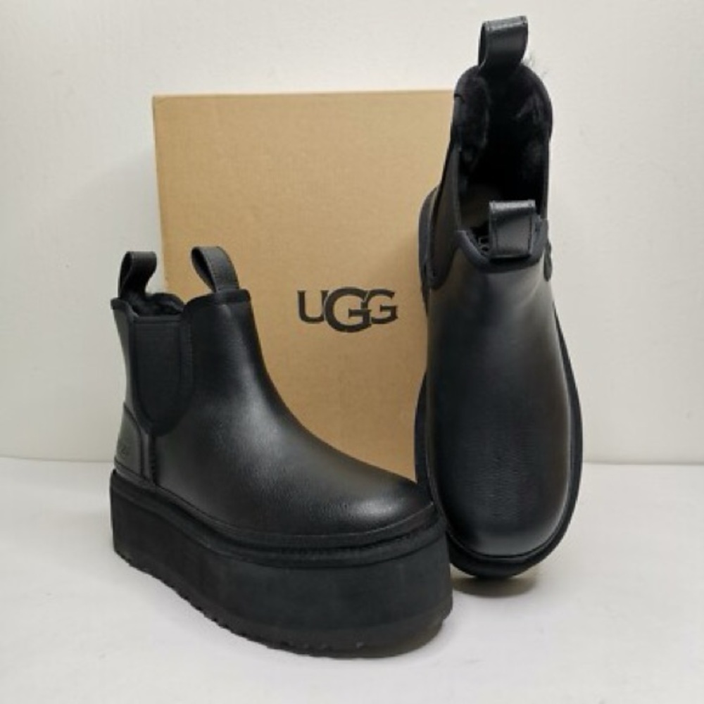 UGG Black Leather Platform Boots
